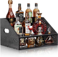 3 Tier Wood Liquor Bottle Display Shelf, Coffee Syrup Organizer Rack, Wine Racks Countertop, Bar Shelf for Vodka Tequila Whiskey, Liquor Cabinet for Home Decor, Mini Bar, Black Bar Organizer