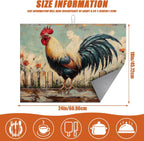 Vintage Rooster Dish Drying Mat for Kitchen Counter Microfiber Absorbent Dish Kitchen Drying Mat Draining Reusable Washable for Dishes/Utensils/Counterto