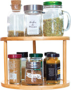 TB Home Two-Tier Bamboo Wood Lazy Susan Organizer Kitchen Turntable for Cabinet, Table or Pantry Organization
