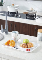 Blue Boat 15" x 11" Rectangular Serving Trays Set of 4 White, Melamine Serving Platter, Light Weight Easy to Clean Sturdy Stackable BPA-Free Dishwasher Safe