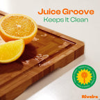 Riveira Bamboo End Grain Wood Cutting Board – Gourmet Bamboo Grandeur: 15 x 10 Wooden Cutting Boards – Wooden Cutting Boards For Kitchen Decorative – Innovative Juice Grooves End Grain Cutting Board