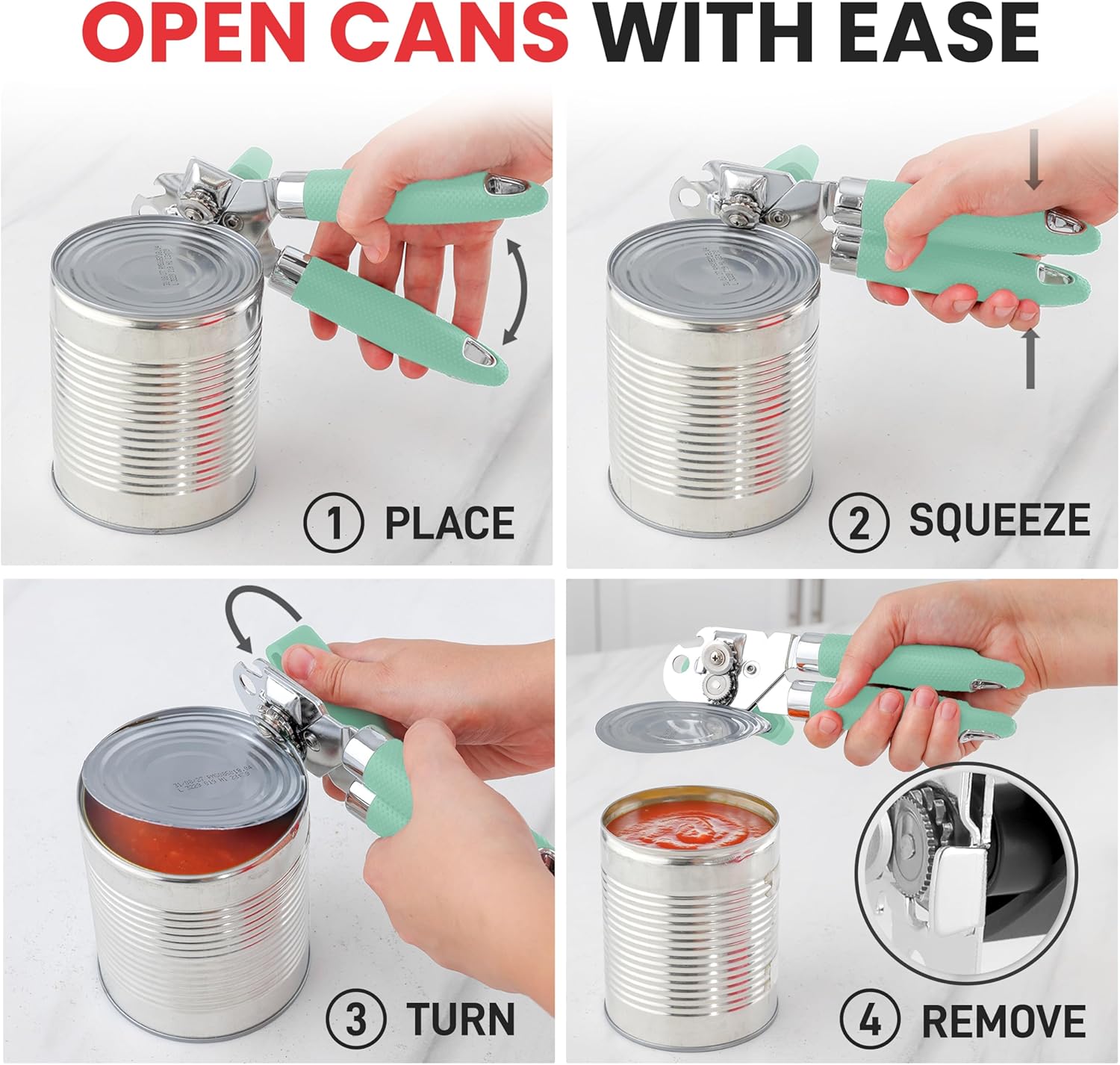Zulay Kitchen Heavy Duty Stainless Steel Can Opener – Manual Can & Bottle Opener with Sharp Cutting Wheel & Soft Grip Handles – Ergonomic, Easy to Use Turn Knob - Mint