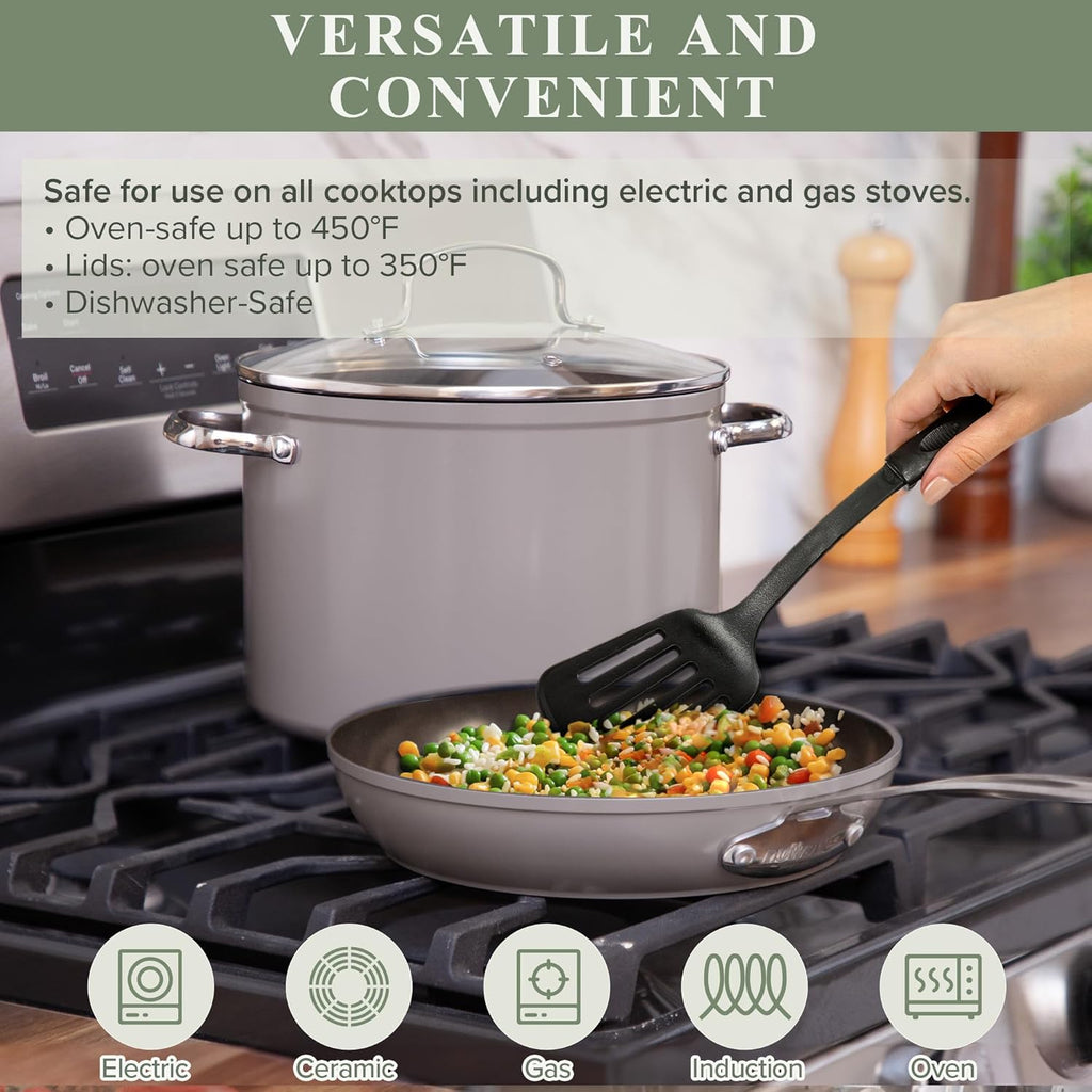 Nuwave Healthy Duralon Blue Ceramic Nonstick Cookware Set, Diamond Infused Scratch-Resistant, PFAS Free, Dishwasher & Oven Safe, Induction Ready & Evenly Heats, Tempered Glass Lids & Stay-Cool Handles