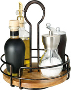Mikasa Gourmet Basics Hanover Condiment Caddy with Rotating Caddy Organizer Design, Acacia Wood Insert - Durable, BPA-Free, Heavy-Gauge Carbon Structured Steel for Condiment Storage
