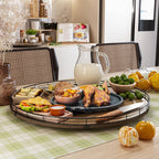 Acacia Wood 21" Lazy Susan Turntable Organizer for Table Top, Farmhouse Extra Large Round Lazy Susan for Serving Kitchen Countertop Cabinet for Charcuterie Centerpiece, Bathroom Vanity Tray Decor