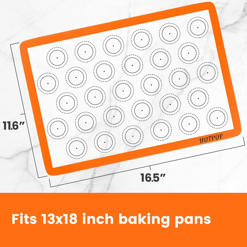HOTPOP Silicone Baking Mats 0.75mm, Non-Stick Macaron Silicone Baking Mats - Silicone Sheet for Bake Pans and Rolling with Outlines for Pastries (3 HALF SIZE)