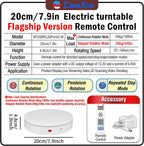 7.9In Remote Motorized Electric Turntable Rotating Display Stand Spinning Rotating Platform 360 Photography Turntable lazy susan base giratoria para for Photography,Display(Load Range:40~100lbs)