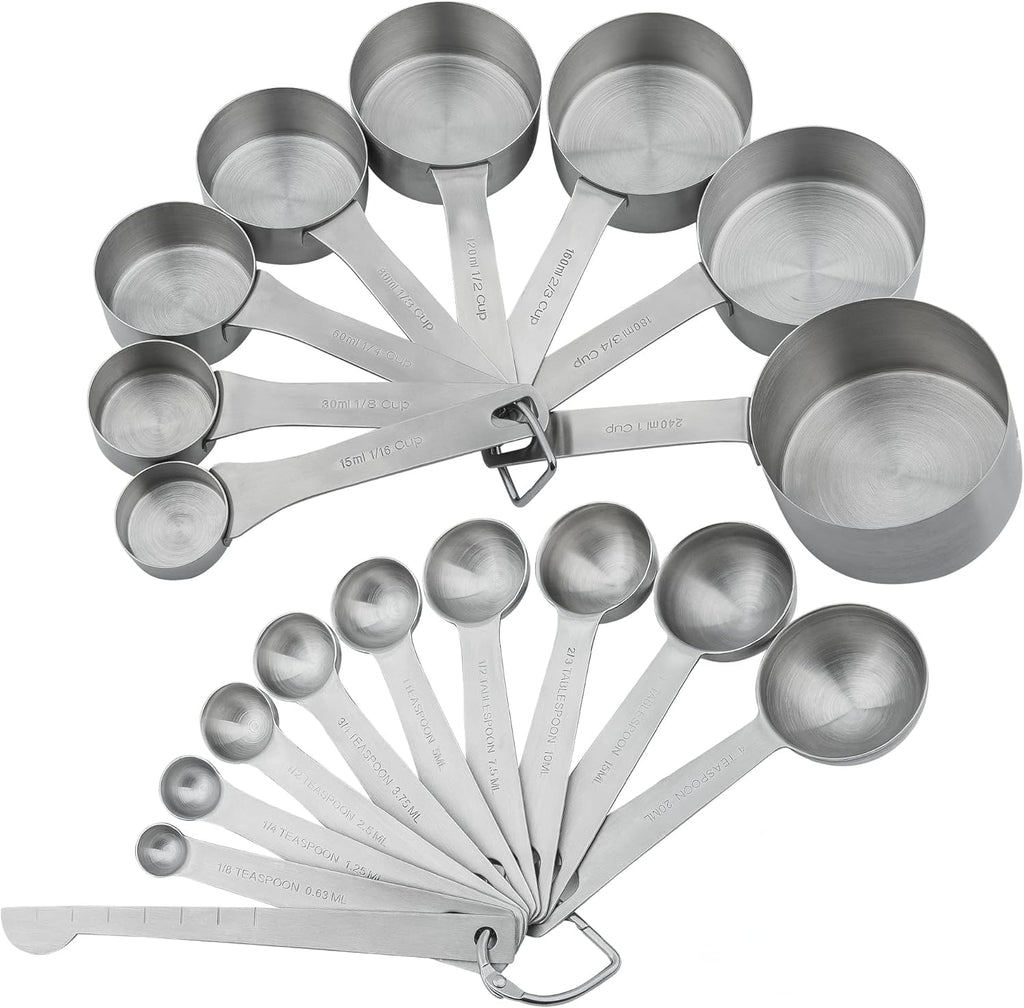 Smithcraft Measuring Cups and Spoons Set, 18/8 Stainless Steel Measuring Cups and Spoons for Kitchen & Baking, Heavy Duty Metric & US 8 Measuring cups, 9 Measuring Spoons Set