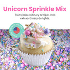 Sprinkle Pop Unicorn Sprinkle Mix| Pastel Pink Purple Blue White Sprinkles with ~20 Unicorn Wafer Paper and Gold Dragees Made in USA for Decorating Princess Birthday Cakes Cupcakes Donuts Cookies, 4oz