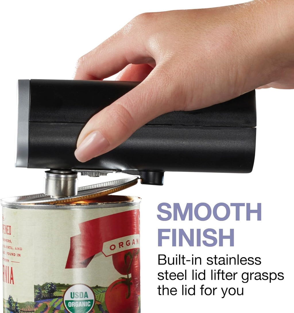 Proctor Silex Automatic Electric Can Opener, Hands Free Cordless Operation & USB Rechargeable, Self-Aligning, Cut Smooth Touch Lid Edges, Compact and Easy to Store, Black