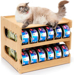 Bamboo Can Organizer for Pantry, 2 Tier Bamboo Pantry Organizer for Kitchen Counter, Cat Food Storage Holds Up to 36 Cans, Can Rack Organizer for Human and Pet Food Cans, FIFO Design