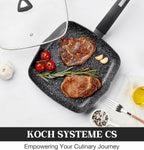 KOCH SYSTEME CS Nonstick Grill Pan 11 Inch, Marble Coating Square Grill Pan with Lid, Ultimate Nonstick Square Skillet with Bakelite Handle, Compatible with All Stovetops, Toxic-Free, 11 Inch
