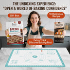Non Stick Pastry Mat with 10 Quick Recipes, Silicone Dough Mat for Rolling, Silicone Mat for Baking Macaron, Cookie, Bread, Pizza,Surdough, Fondant Mat for Kitchen, Extra Large and Oven Safe