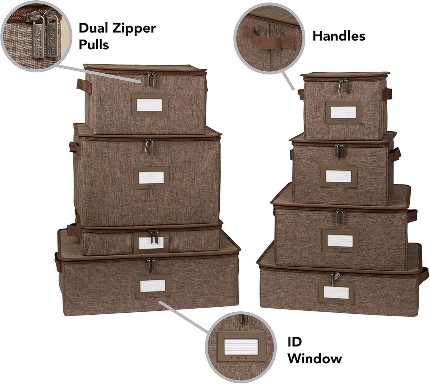 Covermates Keepsakes Dish Storage Box - Stackable, Reinforced Handles, China Storage, Brown Heather