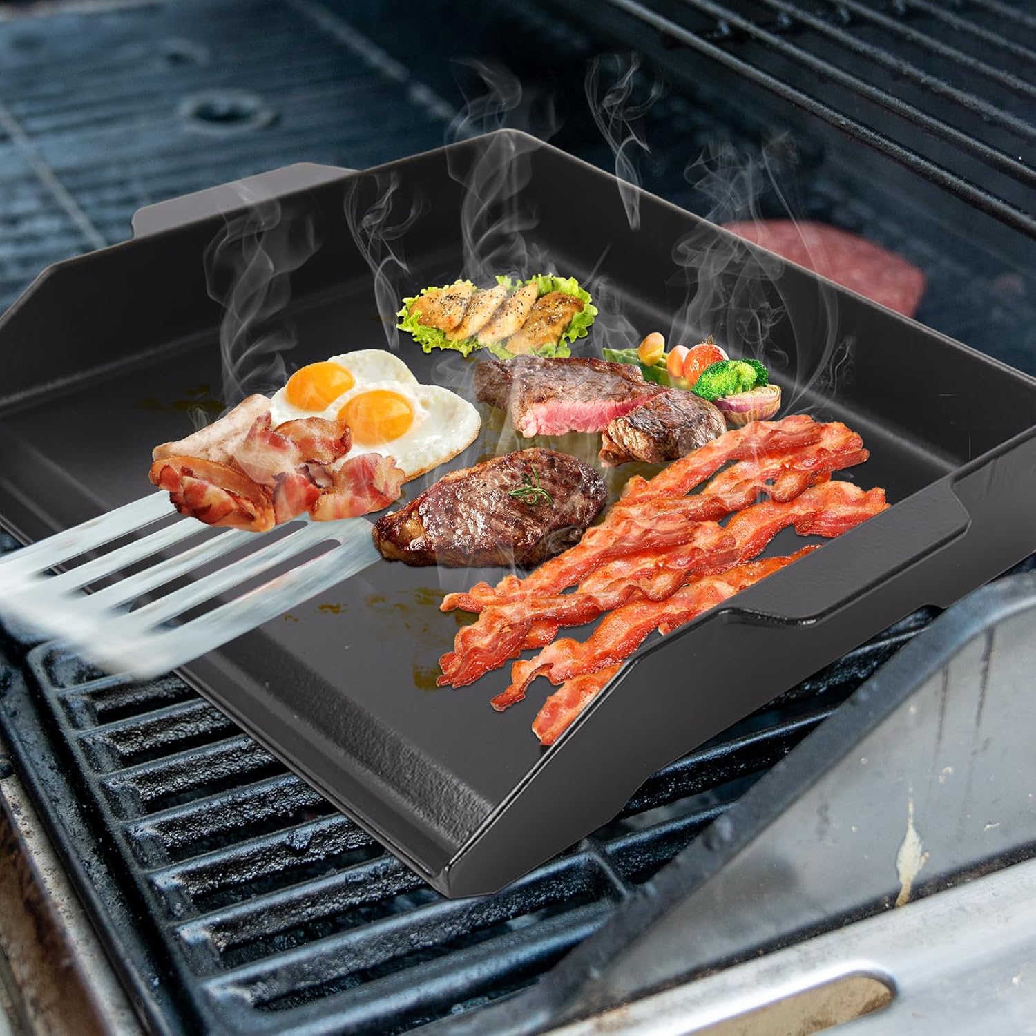 Universal Cast Iron Flat Top Griddle for Gas/Stove/Electric/Charcoal Grill,23" X 16 BBQ Griddle Insert for Weber Camp Chef Nexgrill StoveTop Griddle,Tailgating Nonstick Coating Cooking Skillet Pan,1PC