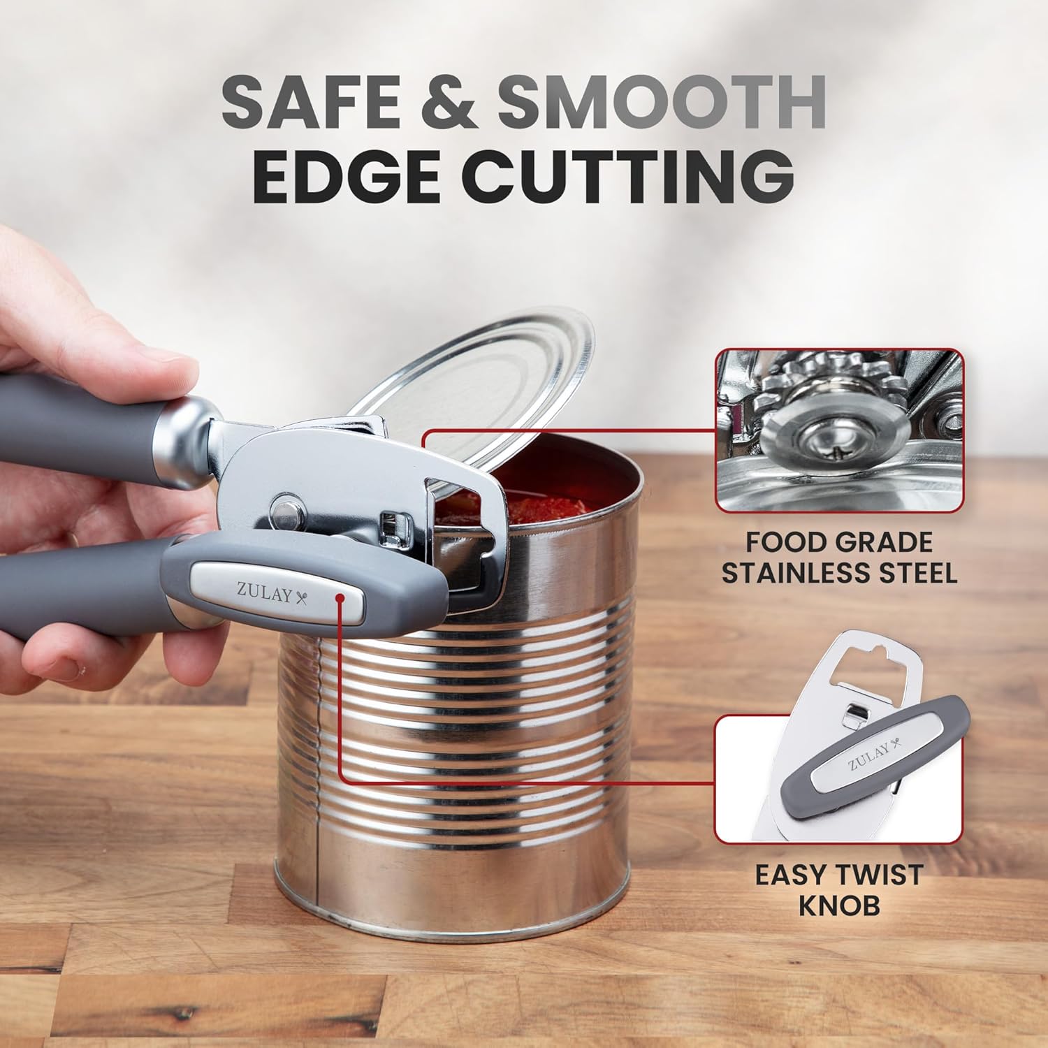 Zulay Kitchen Heavy Duty Stainless Steel Can Opener Manual with Bottle Opener - Rust Proof Manual Can Opener With Turn Knob & Soft Grip Handles