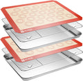 Stainless Steel Baking Sheet Tray Cooling Rack with Silicone Baking Mat Set, Cookie Pan with Cooling Rack, Set of 6 (2 Sheets + 2 Racks + 2 Mats), Size 16 x 12 x 1 Inch, Easy Clean