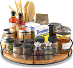 Lazy Susan Turntable Organizer for Cabinet Pantry Kitchen Countertop Refrigerator Cupboard, Pine Wood (Carbonized Black, 12“)