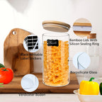 1.5 Qt Round Glass Storage Containers with Lids, Clear Food Storage Container Jar with Sealing Bamboo Lid for Noodles Flour Cereal Rice Sugar Tea Coffee Beans, Round Set of 3
