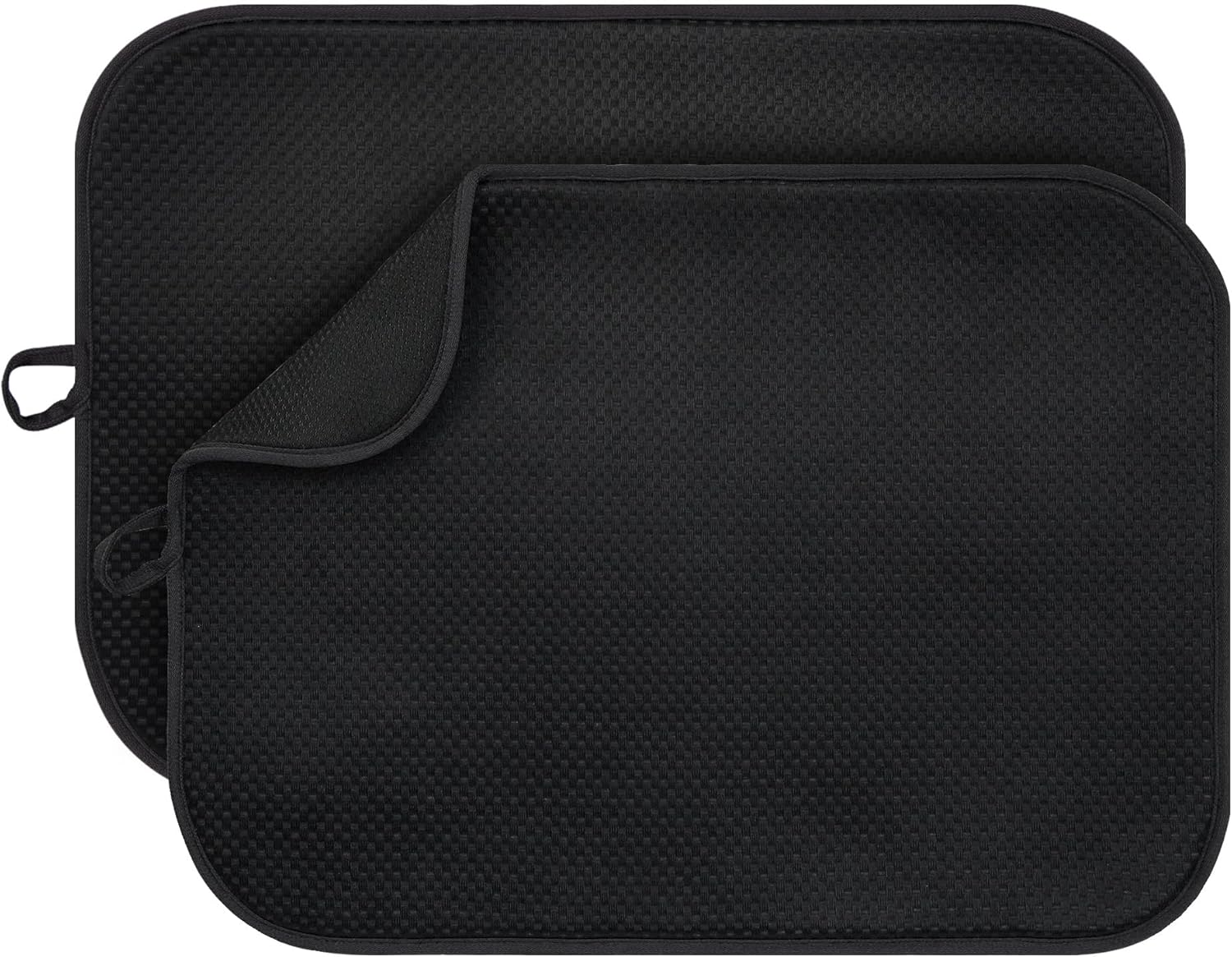 2-Pack Black Dish Drying Mats 20" x 15" – XL Dish Drying Mats for Kitchen Counter, Kitchen Dish Drying Mat, Microfiber Dish Drying Mat, Foldable Drying Mat for Dishes, Pots, Pans (Black)