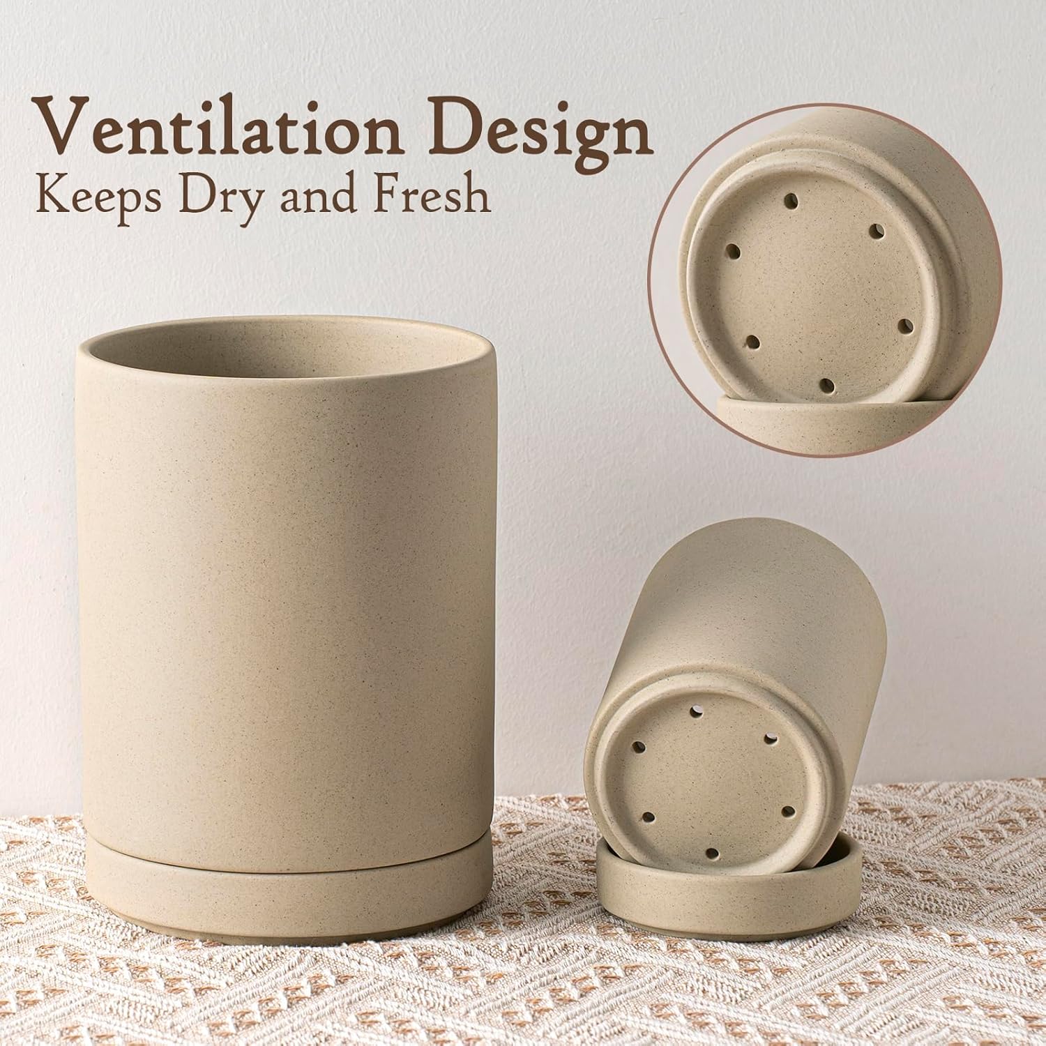 Utensil Holder, 7.3" Ceramic 2-in-1 Utensil Holder Set with Base for Countertop, Cooking Utensil Crocks for Kitchen Counter, Organizer for Spatulas & Spoons, Farmhouse Decor, Pottery Clay