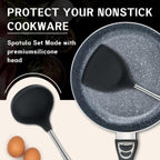 FJNATINH Silicone Wok Spatula,Turner,Ladle,Skimmer,Stainless Steel Wok Tools,Wok Utensil,Non Stick Heat-Resistant Cooking Utensils BPA Free Kitchen Utensils Cookware (Black Stainless Steel-4PCS)