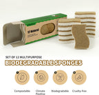 12 Pack Non Scratch S-Shaped Natural Kitchen Sponges - Biodegradable & Compostable Cellulose with Coconut Fiber - Eco Friendly Dish Sponges for Pots, Pans & Household Cleaning