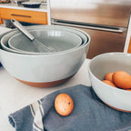 Mora Ceramic Large Mixing Bowls - Set of 2 Nesting Bowls for Cooking, Serving, Popcorn, Salad etc - Microwavable Kitchen Stoneware, Oven, Microwave and Dishwasher Safe - Extra Big 2.5 & 1.6 Qt - Grey