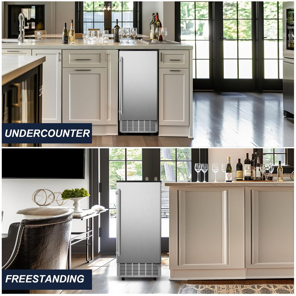 120LBS/24H High Output - Commercial Under Counter Ice Maker with 30LBS Storag e- Reversible Door, Built-in/Freestanding Design, Self-Cleaning & 24H Timer - for Home Bars, Restaurants & Commercial Use