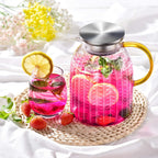 Aofmee 60oz Glass Pitcher, Water Pitcher with Lid, Iced Juice Jugs for Fridge, Glass Carafe for Cold or Hot Beverages, Sun Tea Jar, Easy Clean Heat Resistant Glass Jug for Milk