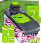 Fullstar Mandoline Slicer for Kitchen, Fruit Cutter, Cheese Grater, Cucumber Slicer, Veggie Spiralizer, Food Cutter & Kitchen Gadgets with Safety Glove (6 in 1, Gray/Green)