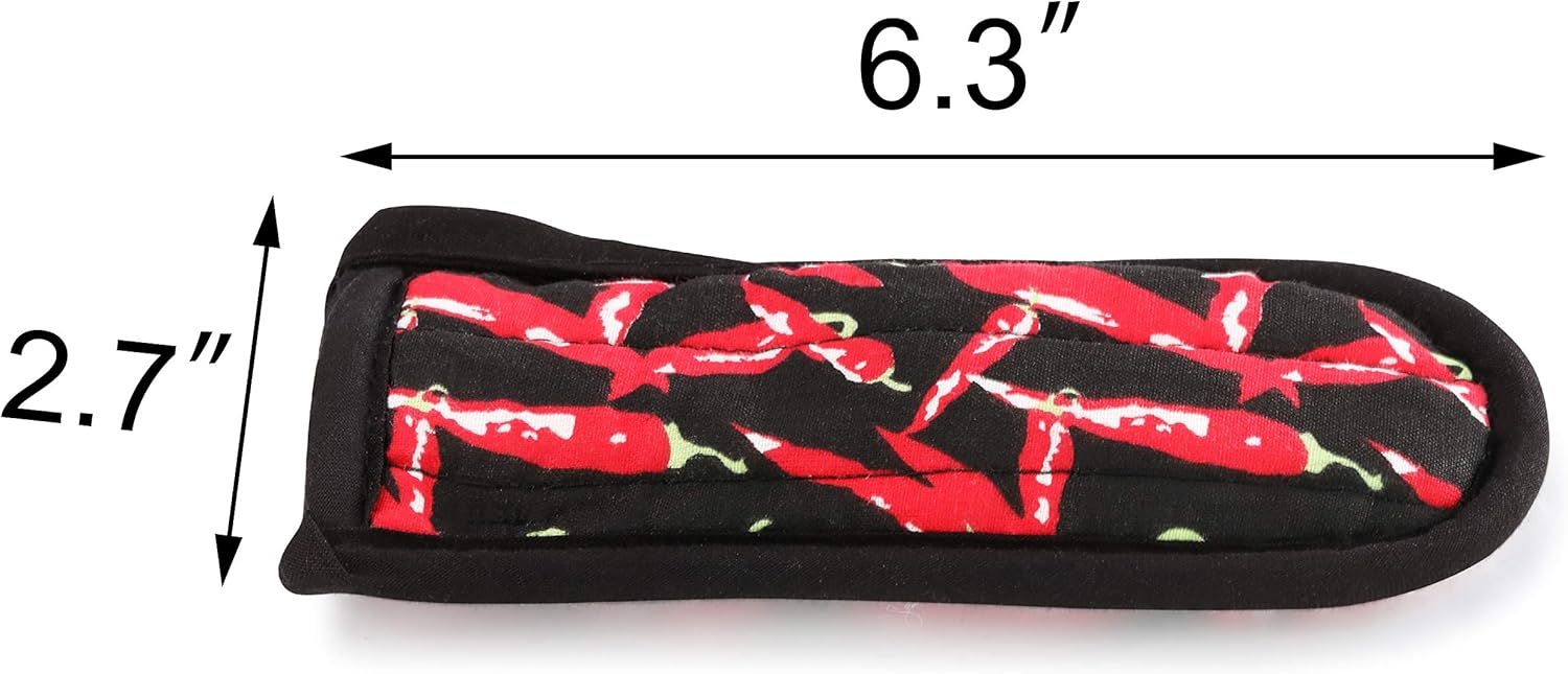 New Star Foodservice 1028744 Commercial-Grade Hot Skillet Handle Cover Holder, Hot Handle Holders/Mitts, Red Peppers Pan Cotton Handle Sleeve, Set of 6