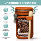 Home Intuition Ceramic Kitchen Canisters Set of 4 with Wooden Spoon Set – Airtight Containers, Metal Latches for Utmost Freshness – Sugar, Coffee, Flour, Tea & More | Rust
