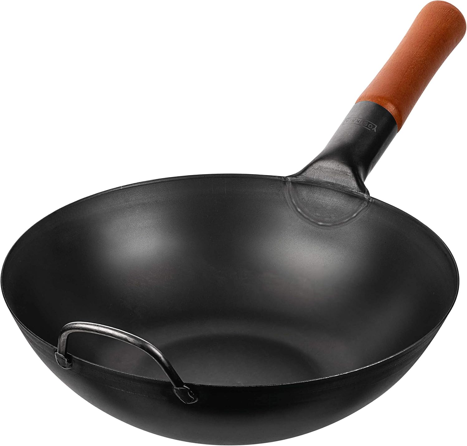 YOSUKATA 11.8" Carbon Steel Wok Pan – Pre-Seasoned Flat Bottom Pow Wok for Stir Fry, BBQ, Grill & Camping – Traditional Japanese Chinese Cookware – Compatible with Induction, Electric, Gas, Open Fire