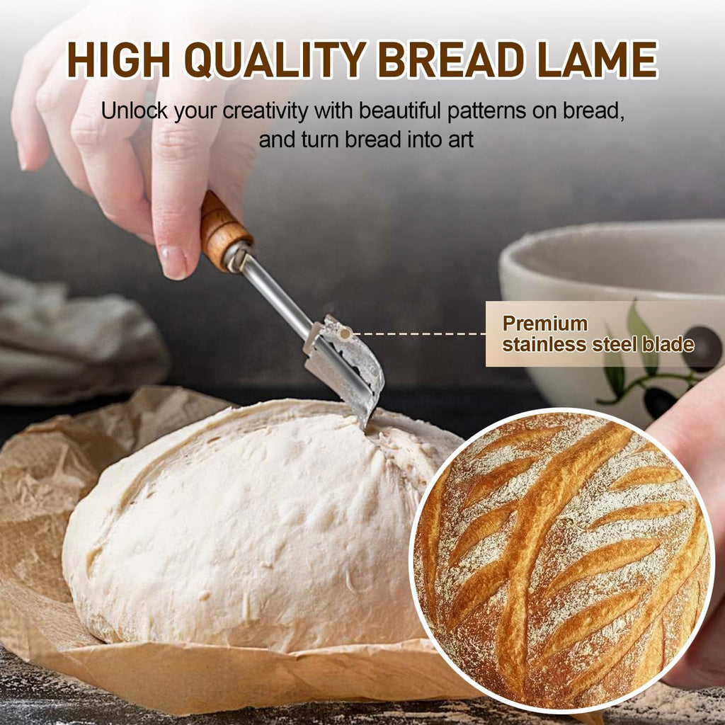 Banneton Bread Proofing Basket, Sourdough Starter Kit with 9" Round & 10" Oval Bread Proofing Basket, Bread Lame, Brushs, Spatula, Scraper, Dough Whisk, Flour Duster & Stencils