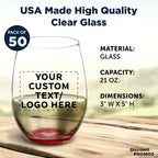 DISCOUNT PROMOS 50 ARC Stemless Wine Glasses Set, 21 oz. - Customizable Text, Logo - Chardonnay, Cabernet, Merlot, Sauvignon - Red