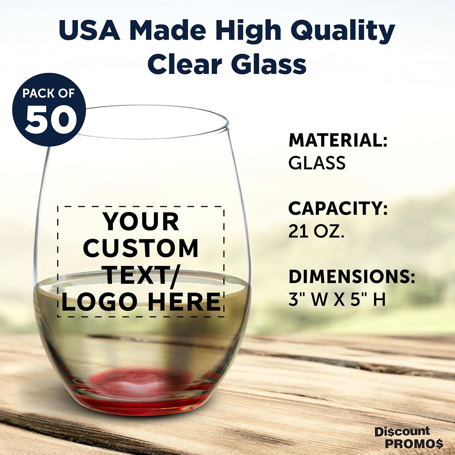 DISCOUNT PROMOS 50 ARC Stemless Wine Glasses Set, 21 oz. - Customizable Text, Logo - Chardonnay, Cabernet, Merlot, Sauvignon - Red