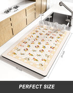 Rnivvi Dish Drying Mat for Kitchen Counter, XL 15 x 24" Cute Flower Theme Absorbent Draining Pad, Non-Slip Heat Resistant Coffee Bar Mat for Coffee Machine Station Accessories, Beige Dish Rack Pad