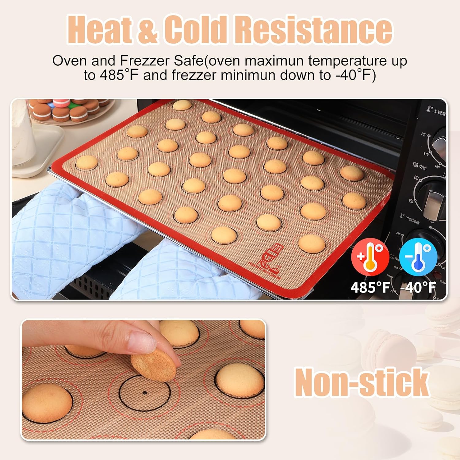 Folksy Super Kitchen Silicone Macaron Baking Mat - Set of 3 (2 Half Sheet and 1 Quarter Sheet), Non Stick Silicon Oven Liner For Macaroons and Cookies (16.5x11.6, Red)
