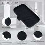Silicone Bathroom Soap Dishes with Drain Spout-Bathroom and Kitchen Sink Organizer,Sponge Holder,Dish Soap Tray,Perfect for Dispenser,Scrubber,Bottle,Cup on Sink or Counter-Black 9.6"×5.3"