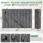 Stone Dish Drying Mat for Kitchen Counter, 24''×15'' Dark Grey Marble Dishes Drying Matt Kitchen Counter, Absorbent Diatomaceous Earth Bath Quick Dry Mats for Tableware, Bottles and Cup