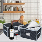 VERONLY Wine Glass Storage Box with Dividers Holds 24 Stemware Storage Cases or China Crystal Glassware Containers with Handles and Lable Window (15.5" x 12.5"x10")-Set of 2 Grey
