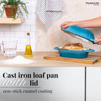 Dutch Oven For Sourdough Bread Baking – Enamelled Cast Iron Bread Loaf Pot – Oven Safe Non Stick Bread Pot – Rectangular,Light Blue, 24cm x 16cm – by Nuovva