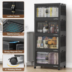 320Qt Stackable Storage Bins with Lid, Extra Large Closet Organizer Collapsible Drawer Boxes with Wheels, Folding Plastic Cabinet Containers for Home Kitchen Room Organization, 4Pack Black