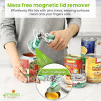 Spring Chef Stainless Steel Can Opener - Manual with Soft Grip Handles, Easy Turn, Heavy Duty Hand Can Opener for Seniors with Smooth Edge - Built-in Magnetic Lid Remover - Mint