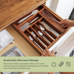 KitchenEdge Premium Silverware, Flatware and Utensil Organizer for Kitchen Drawers, Food-Safe Contract Grade, Expandable from 16 to 28 In, Natural Acacia