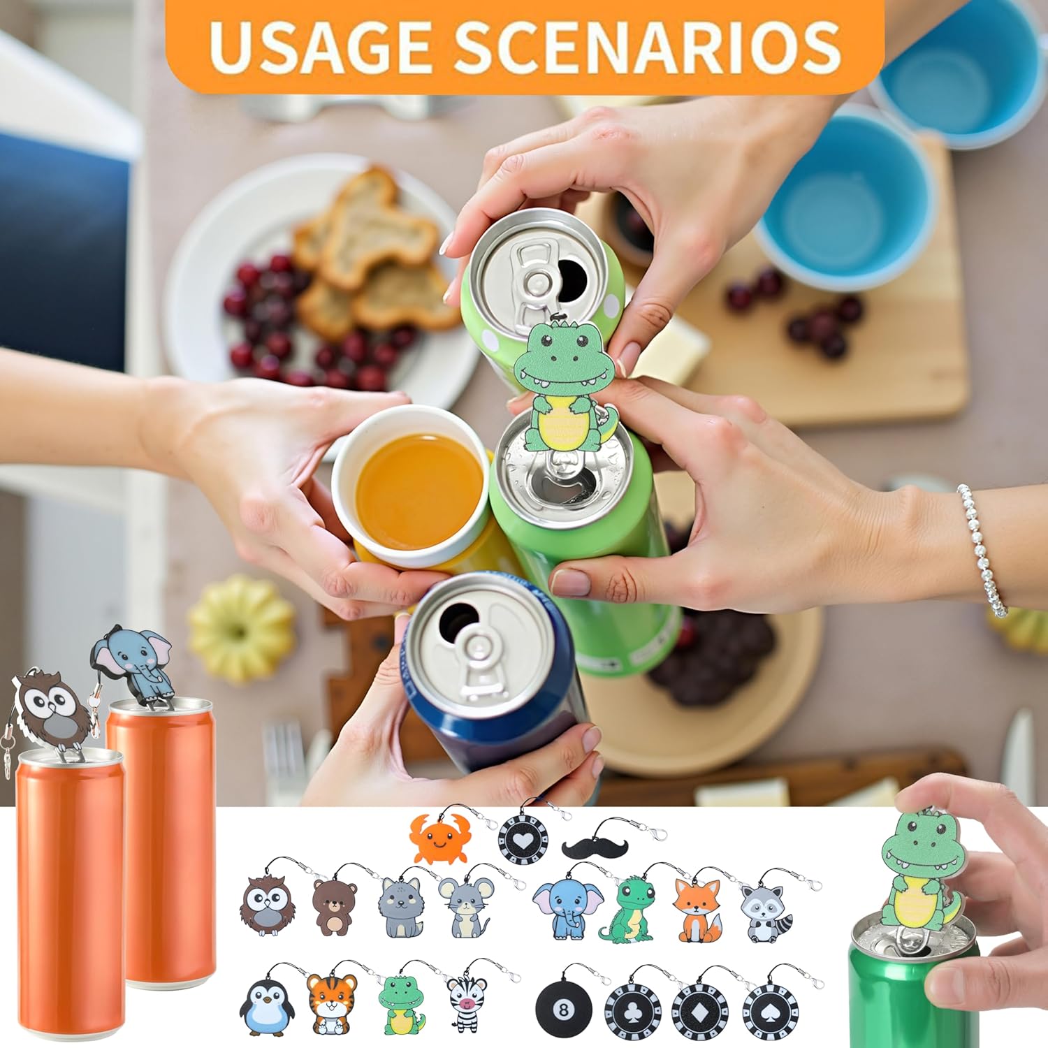 Cartoon Can Protector - Cute Easy Tab Can Opener Drink Can Protector Cap for Coke,Beer Soda,Party,BBQ,Beach Accessory