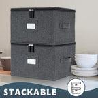 popoly China Storage Containers Hard Shell Inside 12" W x 8" H, Dinner Plate Storage Containers for Dishes, Dinnerware with 24 Felt Dividers, Hold 24 Plates, Stackable (2 Pack Grey)