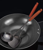 Soup Ladle 14.2 inches Wok Utensils Stainless Steel Soup Ladle Rust Proof Soup Ladle With Ergonomic Wooden Handle Soup Serving Spoon Ladles For Cooking, Gravy, Sauces, and More