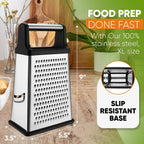 Spring Chef Professional Cheese Grater - Stainless Steel, XL Size, 4 Sides - Perfect Box Grater for Parmesan Cheese, Vegetables, Ginger - Dishwasher Safe - Black